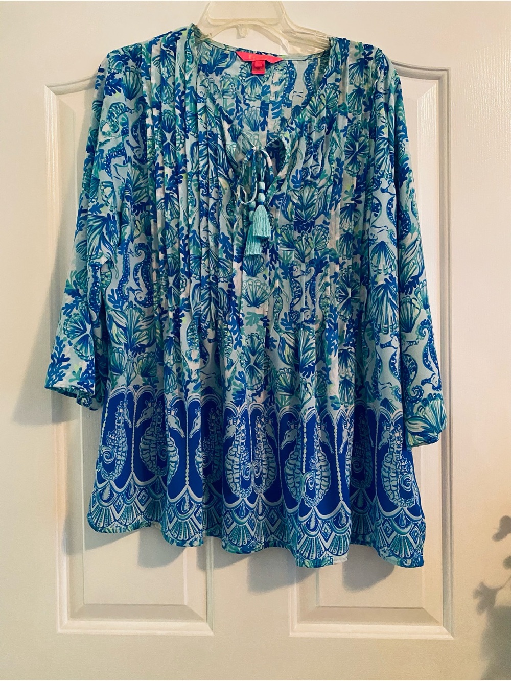 Lilly Pulitzer Blue & Aqua Printed Peasant Blouse